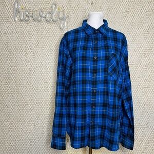 Arizona Jean Co. Blue and Yellow Plaid Long Sleeve Button Up Flannel Size L